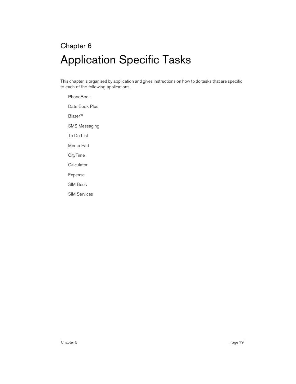 Application specific tasks, Chapter 6 | Handspring Treo 180 User Manual | Page 79 / 235