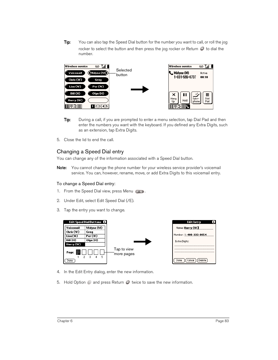 Changing a speed dial entry, To change a speed dial entry | Handspring Treo 180 User Manual | Page 83 / 235