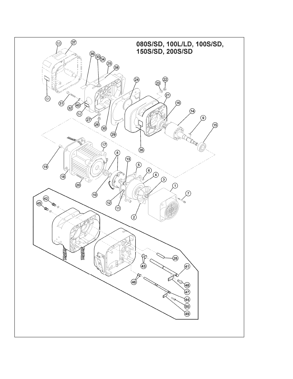 1 housing and motor parts | Harrington Hoists NER2 User Manual | Page 24 / 60