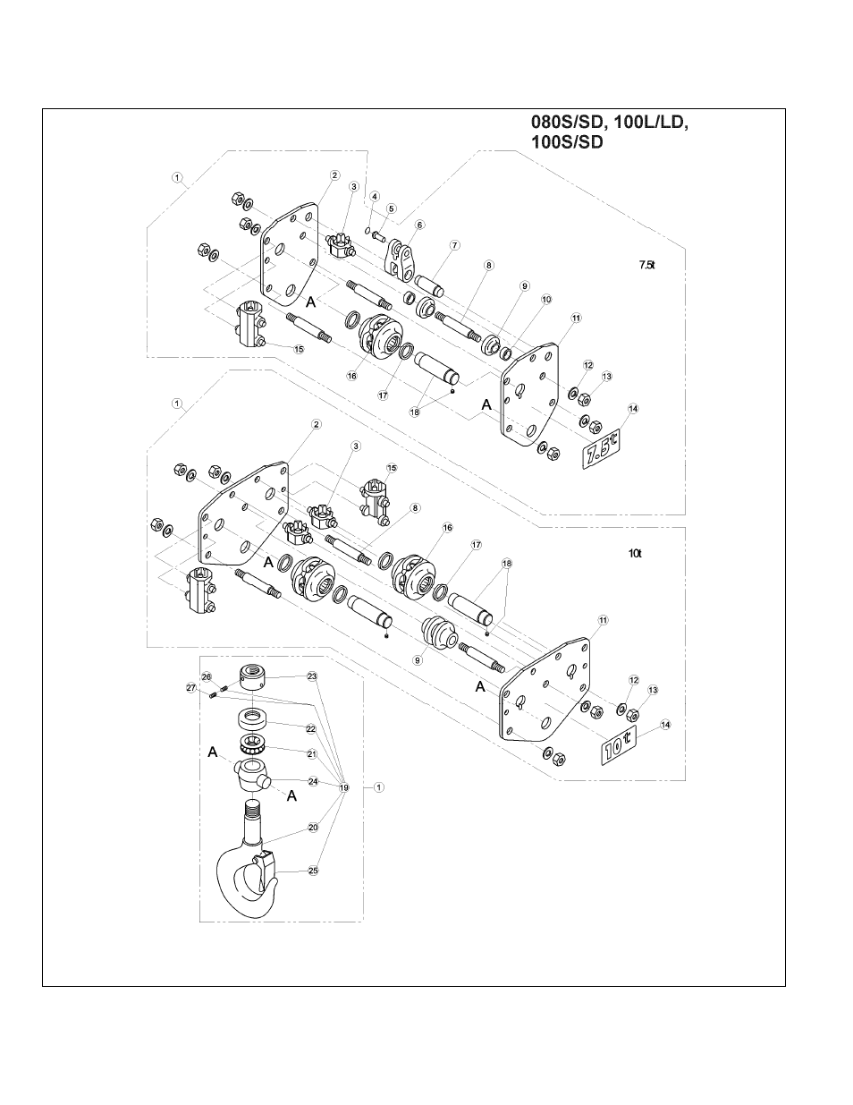 4 bottom hook parts | Harrington Hoists NER2 User Manual | Page 30 / 60