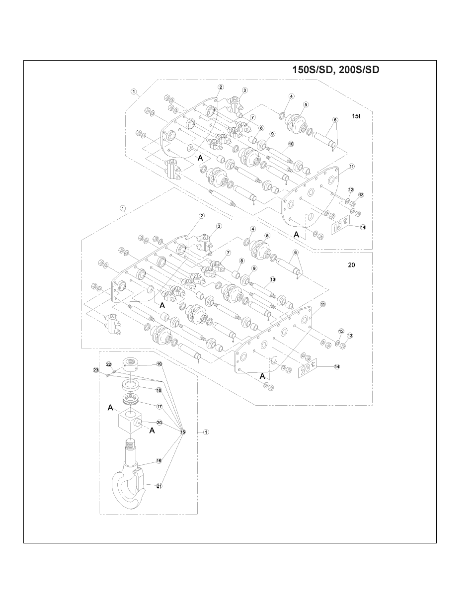 4 bottom hook parts | Harrington Hoists NER2 User Manual | Page 32 / 60