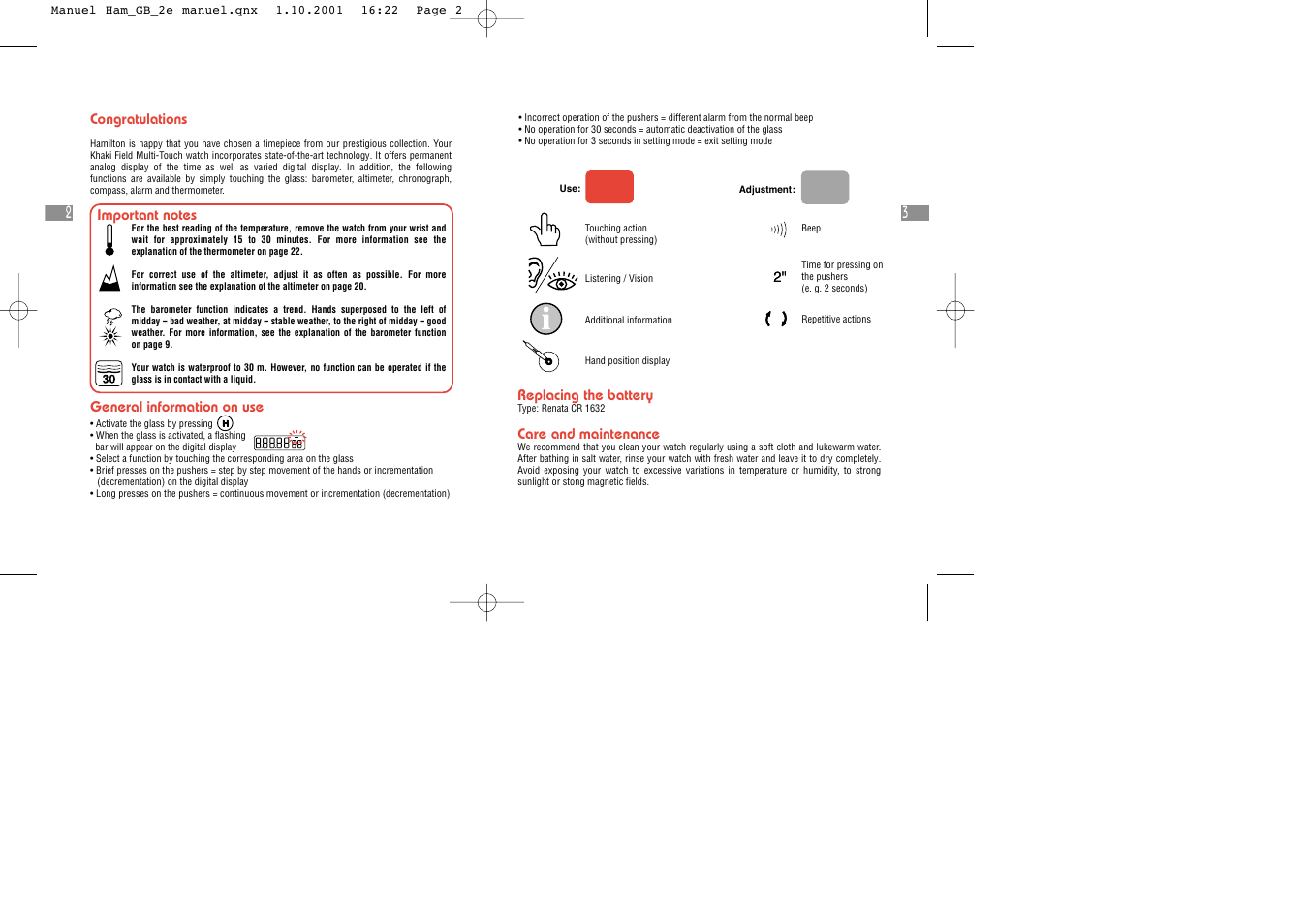 Hamilton Watch Multi Touch Watch User Manual | Page 2 / 12