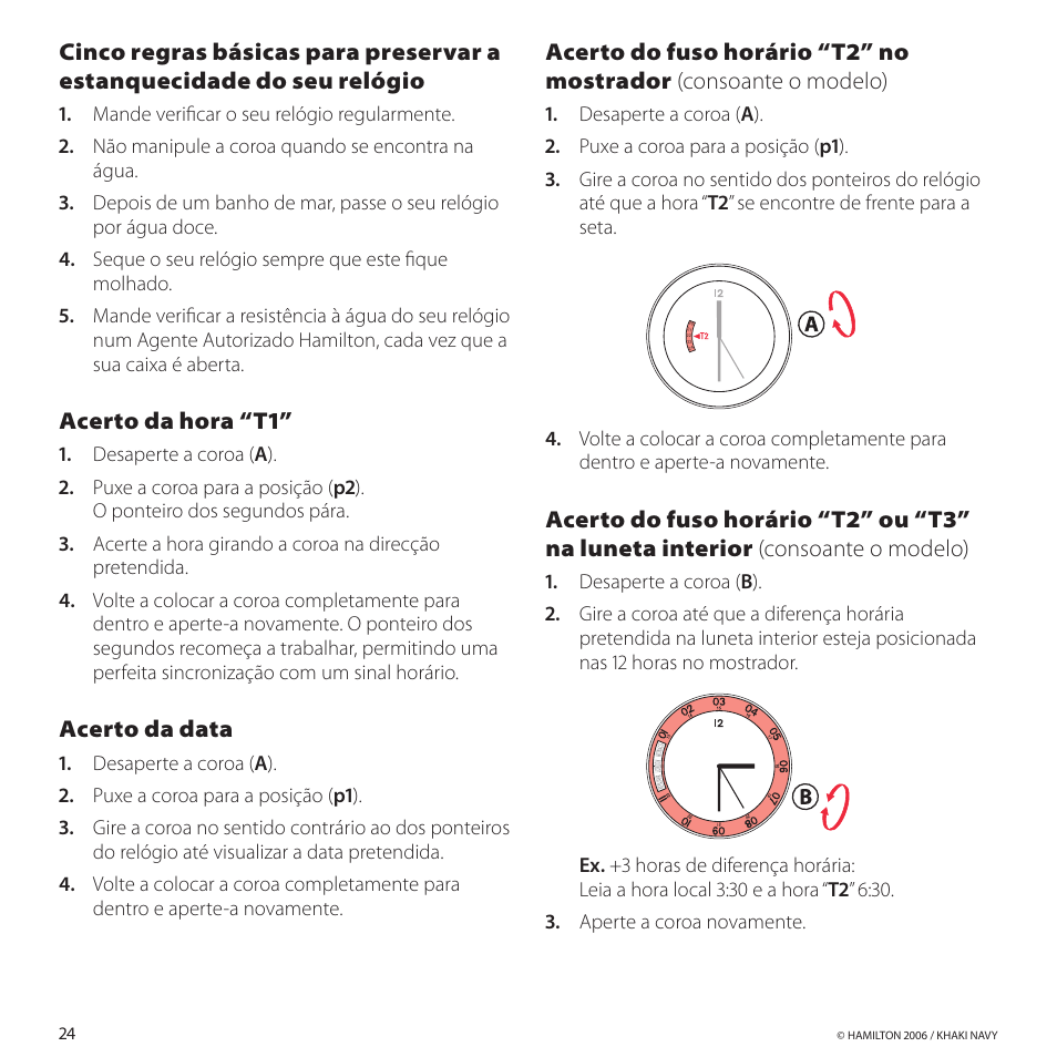 Acertodahora“t1, Acertodadata | Hamilton Watch Khaki GMT 3 TZ User Manual | Page 28 / 74