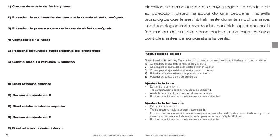 Hamilton Watch Khaki Navy Regatta Automatic User Manual | Page 16 / 47