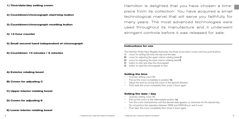 Hamilton Watch Khaki Navy Regatta Automatic User Manual | Page 4 / 47