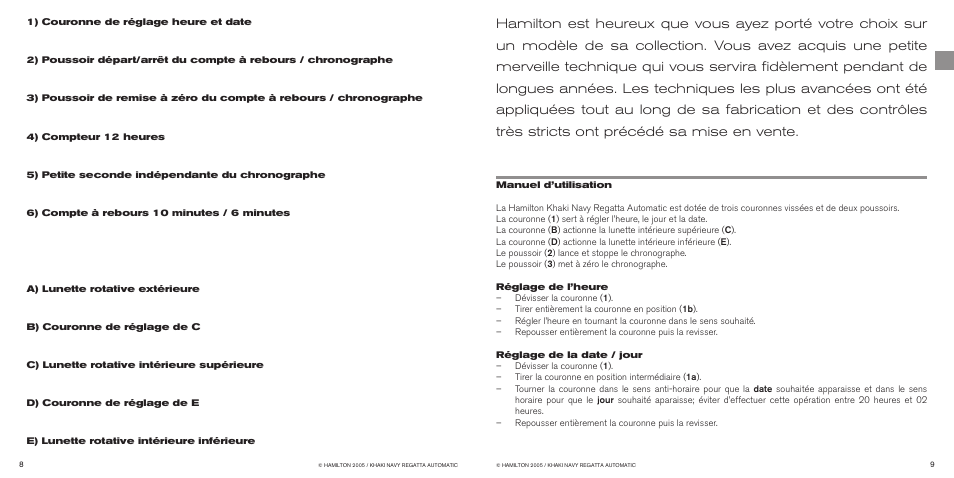Hamilton Watch Khaki Navy Regatta Automatic User Manual | Page 7 / 47