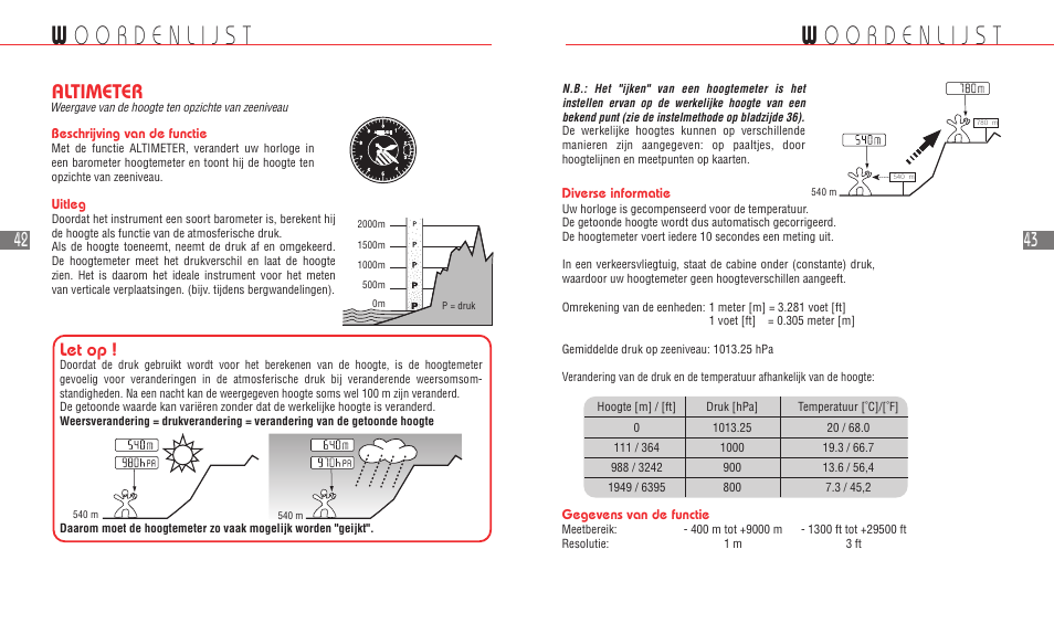 Altimeter, Let op | Hamilton Watch Khaki Field Multi-Touch User Manual | Page 24 / 58