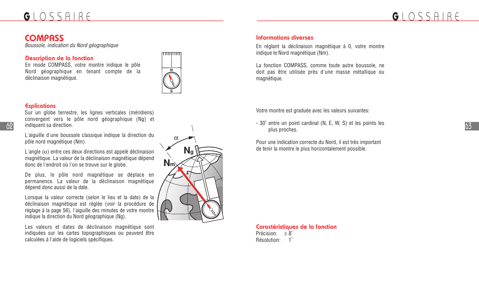 63 n, Compass | Hamilton Watch Khaki Field Multi-Touch User Manual | Page 34 / 58