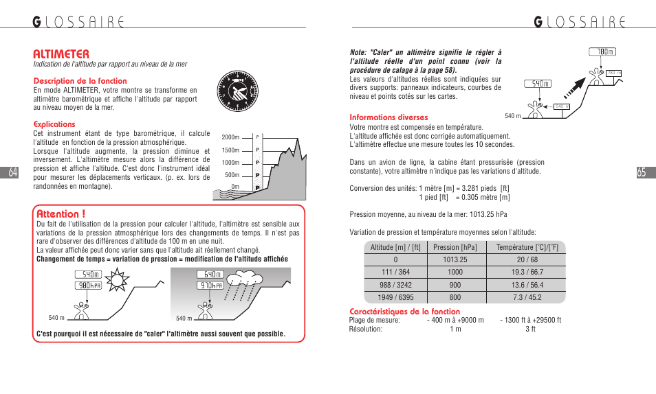 Altimeter, Attention | Hamilton Watch Khaki Field Multi-Touch User Manual | Page 35 / 58
