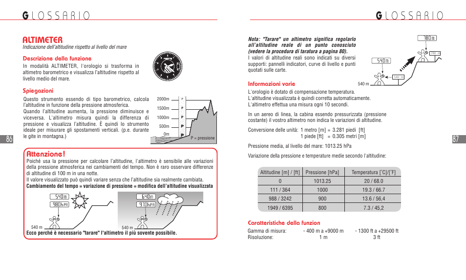 Altimeter, Attenzione | Hamilton Watch Khaki Field Multi-Touch User Manual | Page 46 / 58