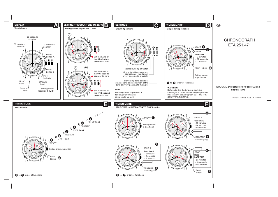 Hamilton Watch Chronograph 251.471 User Manual | 1 page