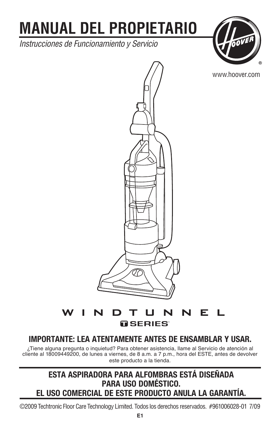 Manual del propietario | Hoover Windtunnel UH70120 User Manual | Page 16 / 45