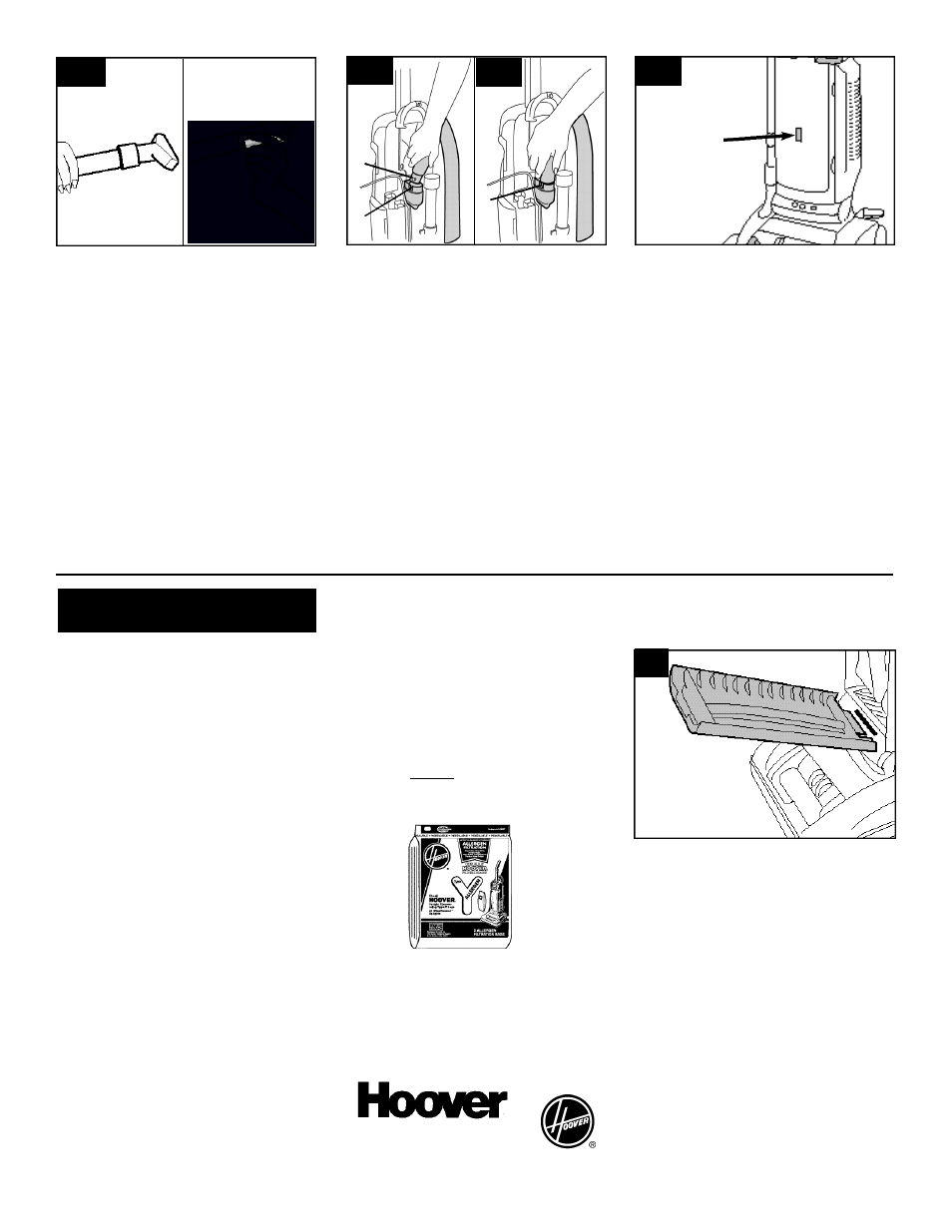 Maintenance, Check bag indicator, Filter bag | Attach wand and tools, Stair cleaning, Extra reach hose | Hoover WindTunnelTM User Manual | Page 8 / 13