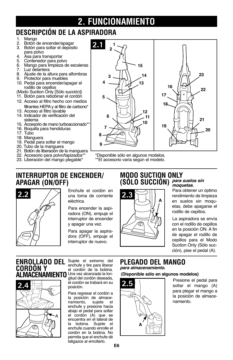 Funcionamiento, Descripción de la aspiradora | Hoover WindTunnel UH70200 User Manual | Page 21 / 45