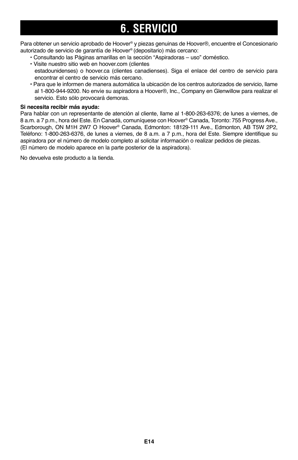 Servicio | Hoover WindTunnel UH70200 User Manual | Page 29 / 45