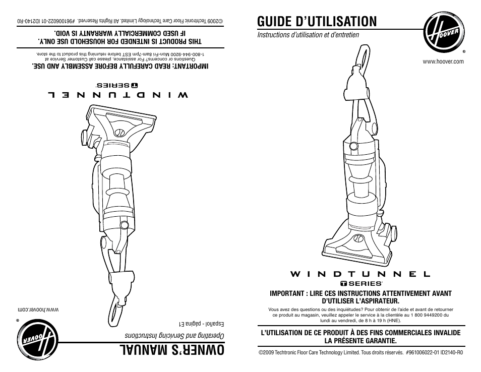 Guide d’utilisation, Owner’s manual, Instructions d’utilisation et d’entretien | Important: read carefully before assembly and use, Ope rat ing an d s erv ici ng ins tru ctio ns | Hoover WindTunnel UH70200 User Manual | Page 31 / 45