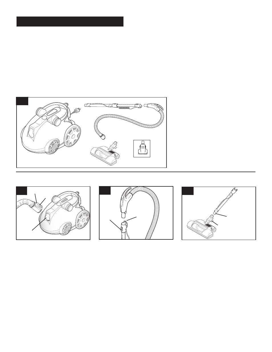 Assembling cleaner, Carton contents connect hose, wand and nozzle | Hoover WindTunnel Bagless Canister Cleaner with Powered Nozzle User Manual | Page 3 / 12