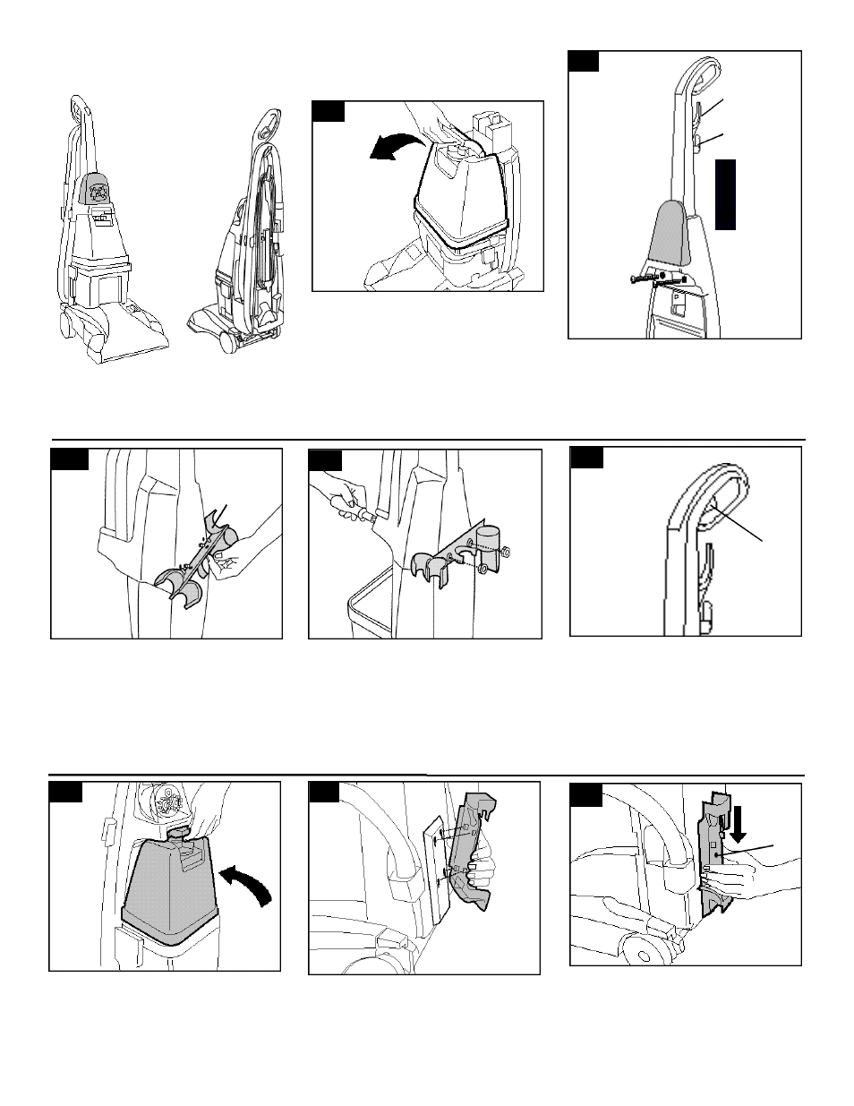 Assemble handle, Attach upper handle, Attach hose holder | Attach tool holder | Hoover Widepath User Manual | Page 4 / 15