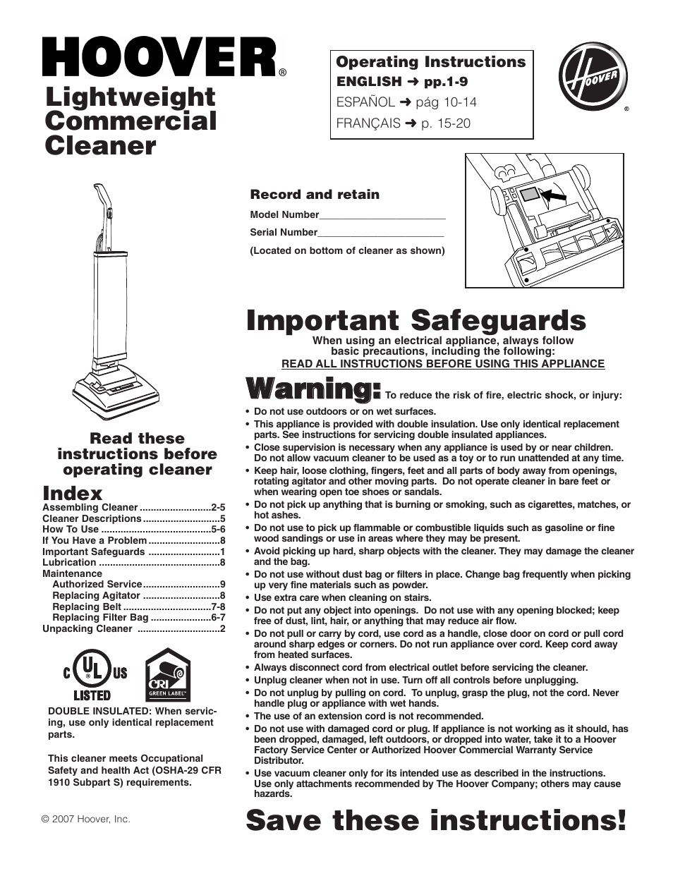 Hoover C1404 User Manual | 20 pages