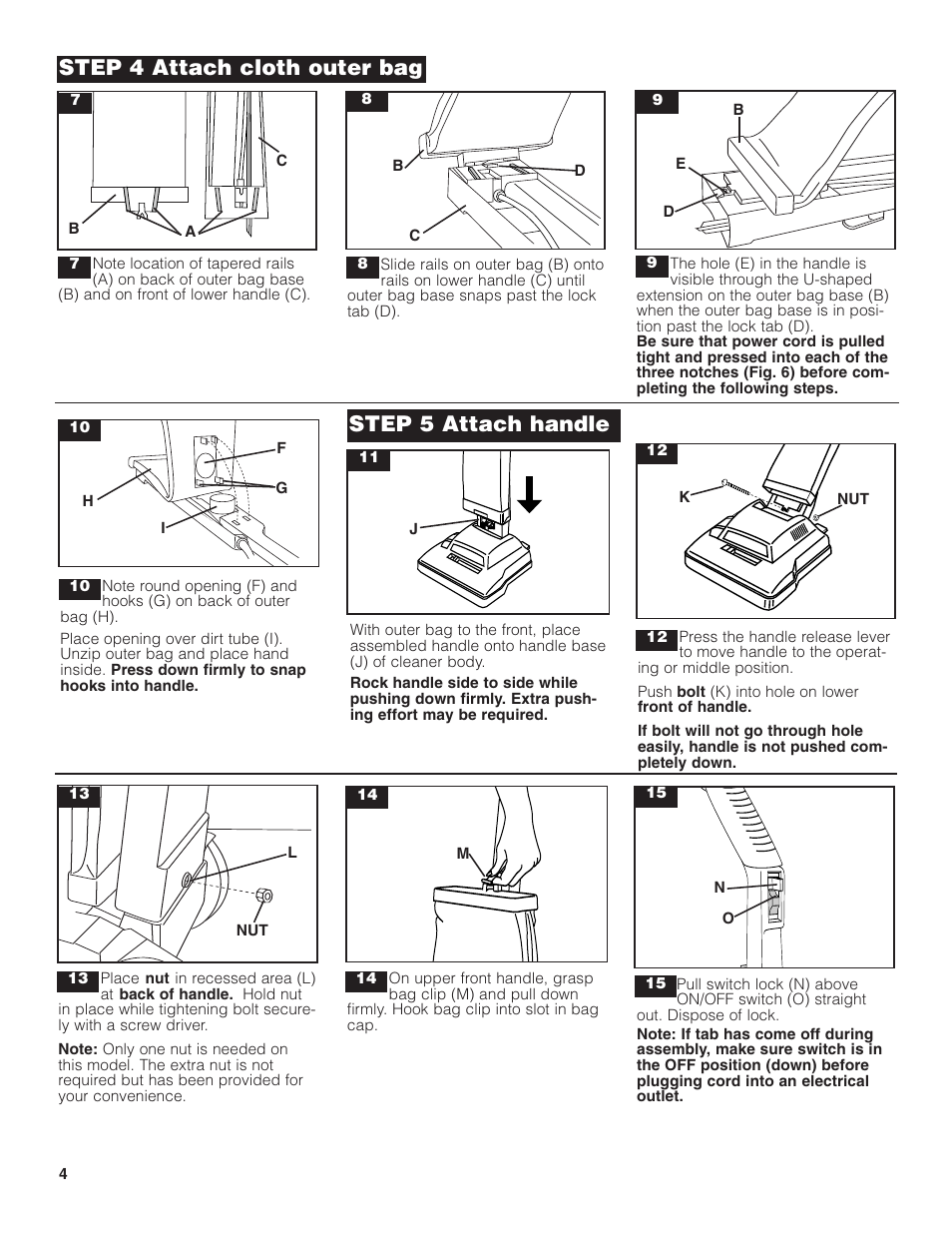 Step 5 attach handle step 4 attach cloth outer bag | Hoover C1404 User Manual | Page 4 / 20