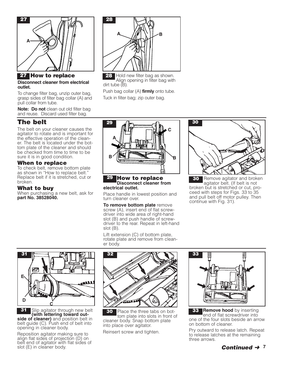 The belt | Hoover C1404 User Manual | Page 7 / 20