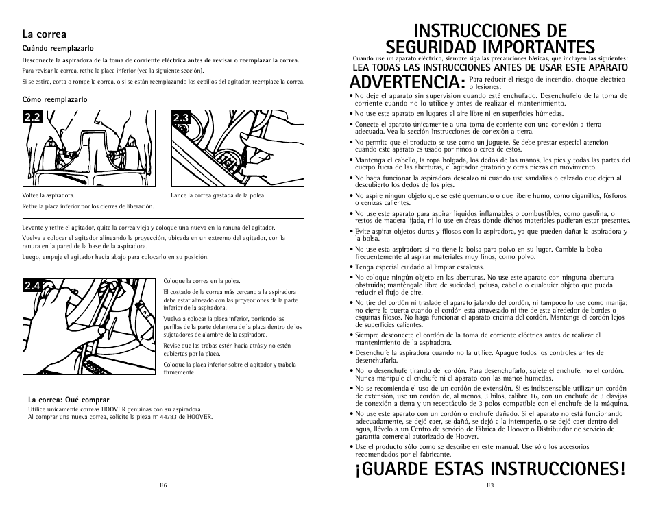 Instrucciones de seguridad importantes, Advertencia, Guarde estas instrucciones | Hoover C1631 User Manual | Page 11 / 12