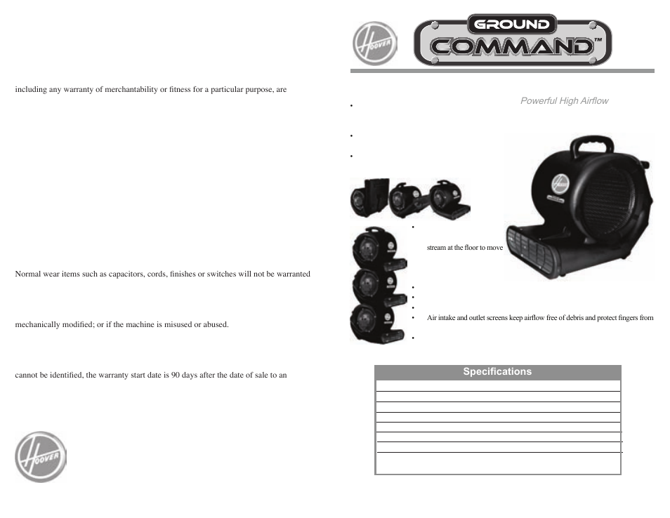 Hoover Fan User Manual | 4 pages