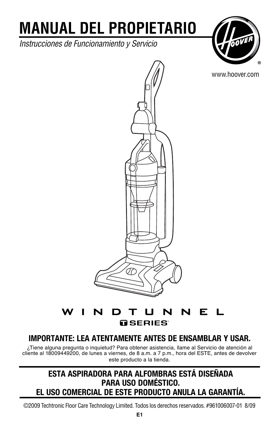 Manual del propietario | Hoover WindTunnel UH70105 User Manual | Page 16 / 45