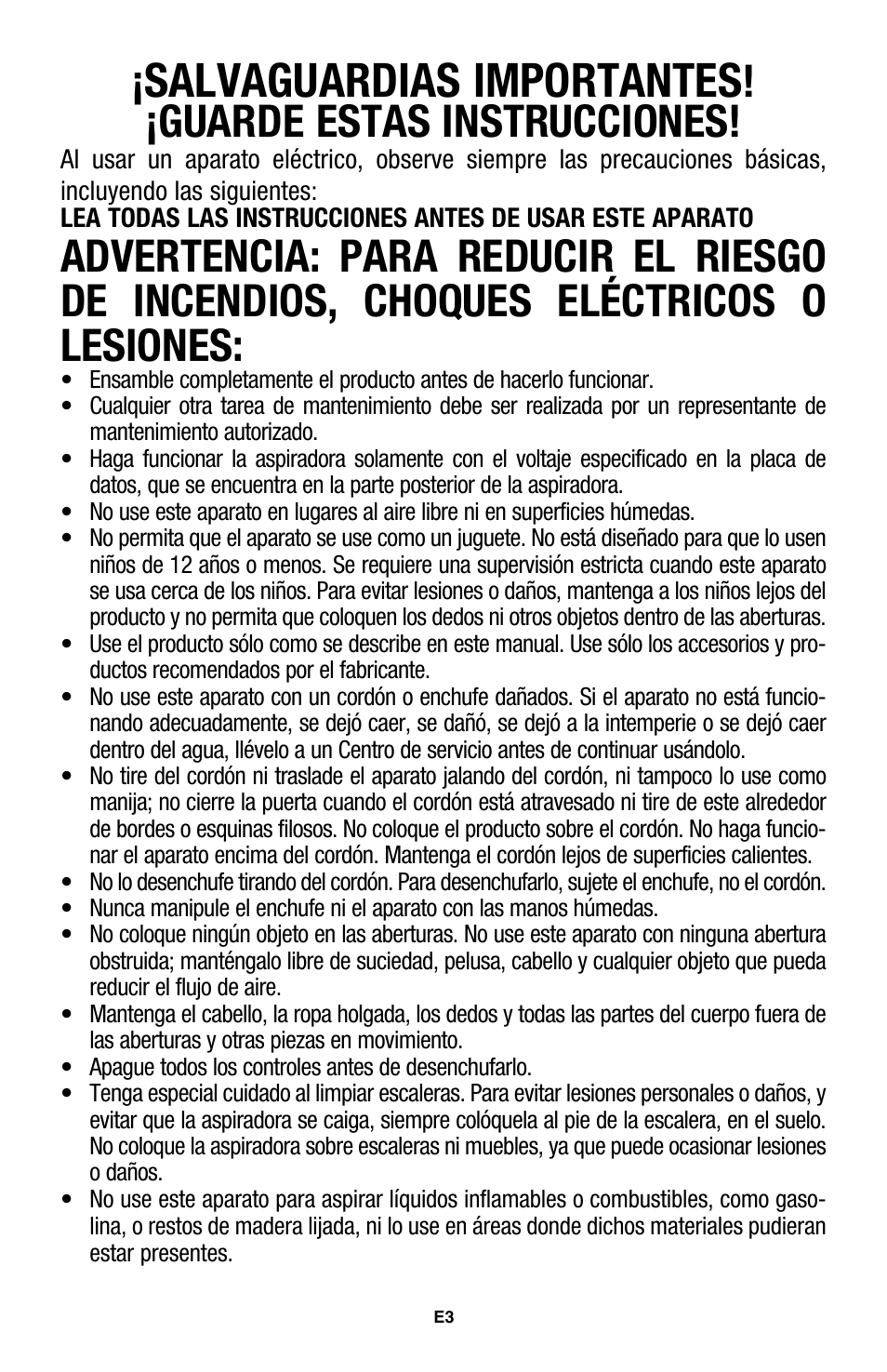 Salvaguardias importantes, Guarde estas instrucciones | Hoover WindTunnel UH70105 User Manual | Page 18 / 45