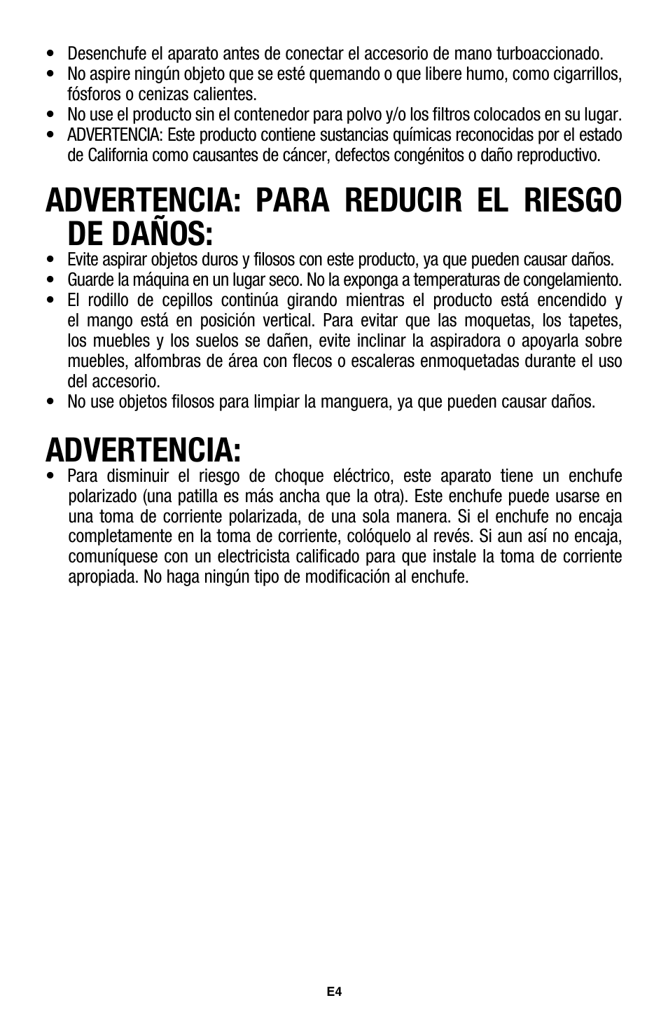 Advertencia: para reducir el riesgo de daños, Advertencia | Hoover WindTunnel UH70105 User Manual | Page 19 / 45
