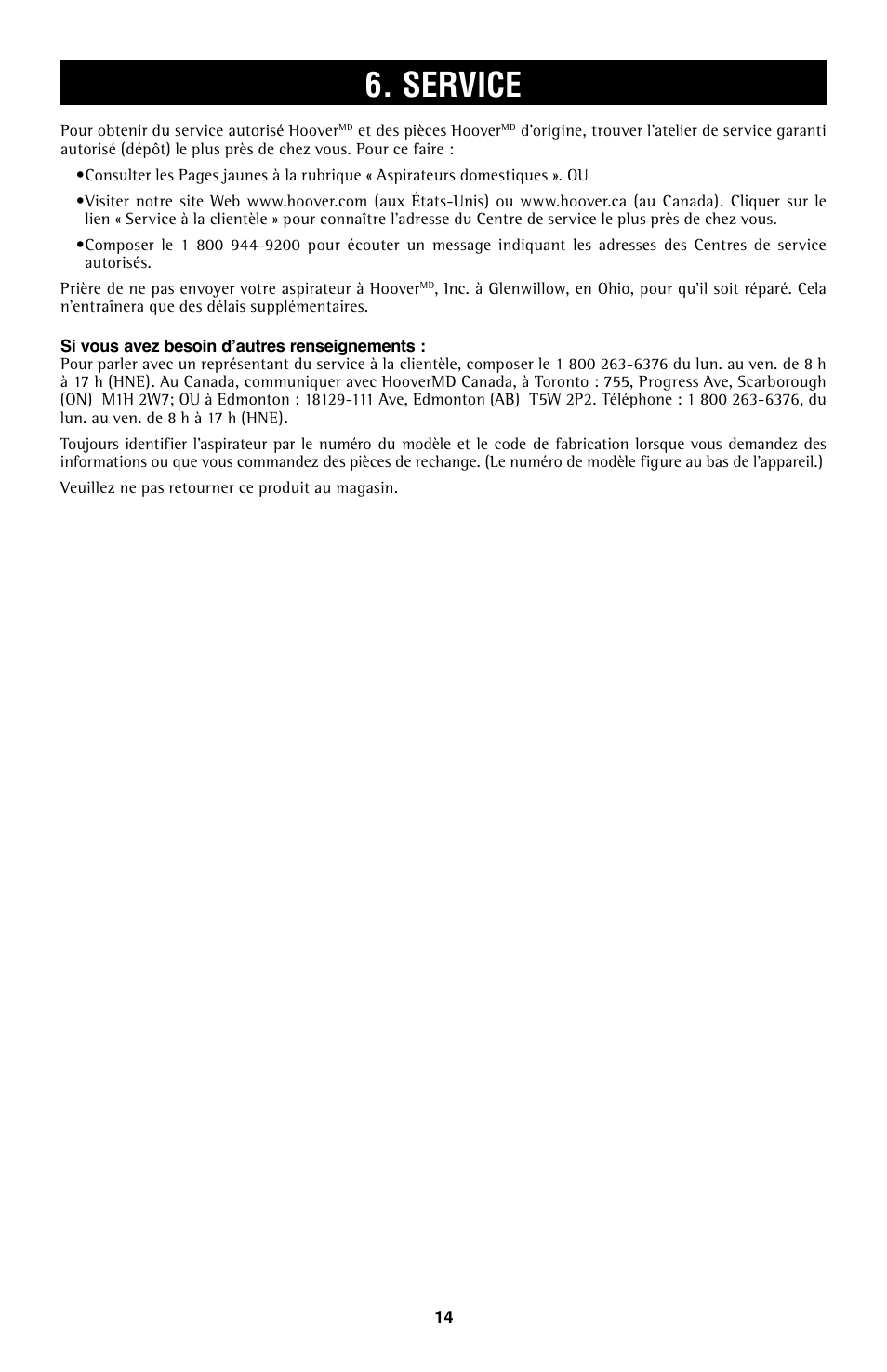 Service | Hoover WindTunnel UH70105 User Manual | Page 44 / 45