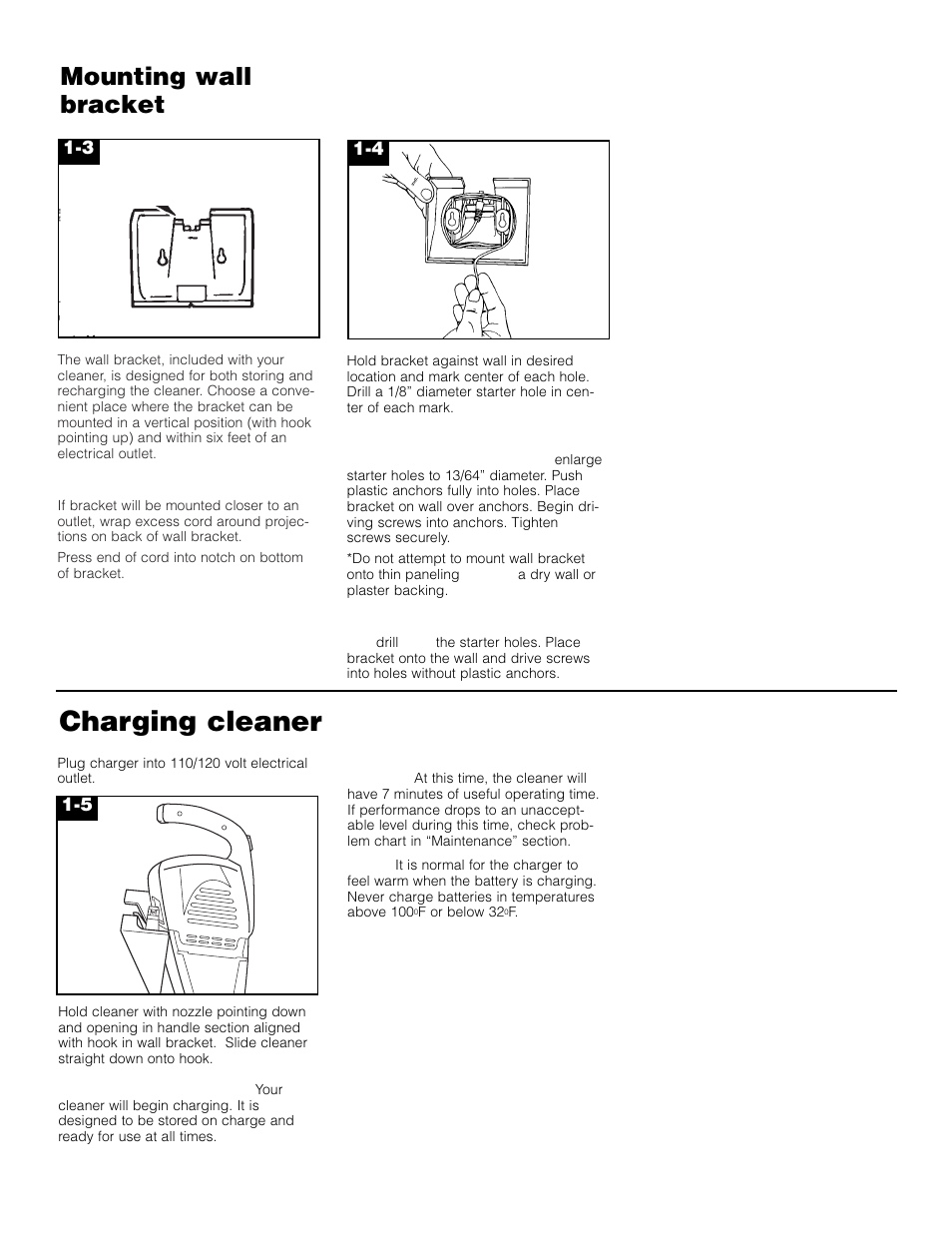 Charging cleaner, Mounting wall bracket | Hoover HandVac User Manual | Page 4 / 8
