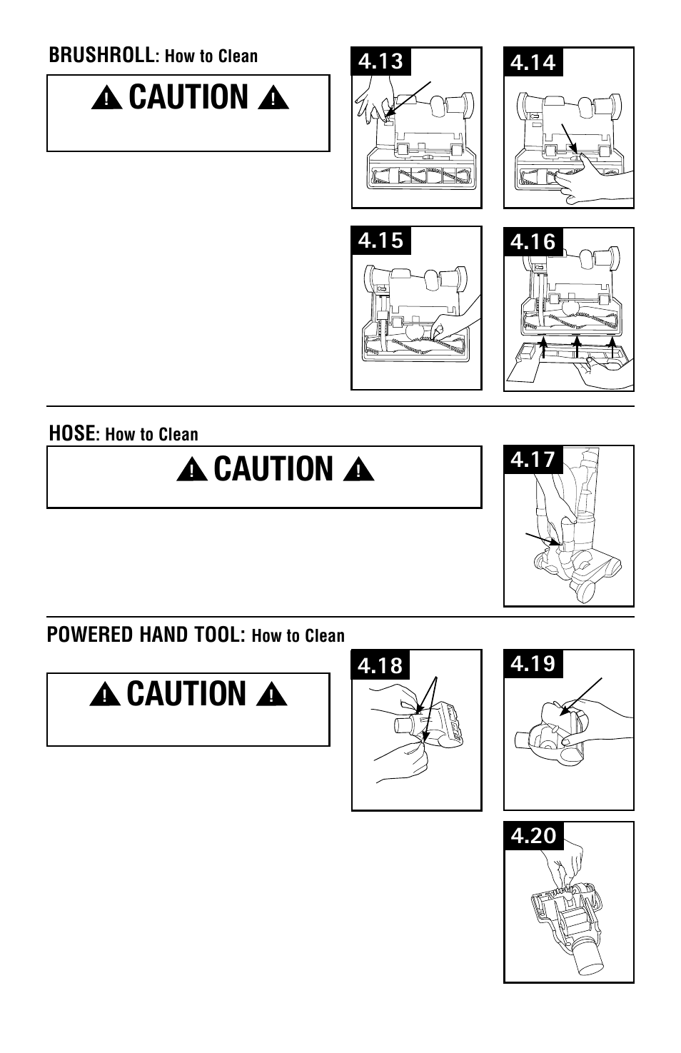 Caution, Powered hand tool, Hose | Brushroll | Hoover Vacuum Cleaner User Manual | Page 11 / 48