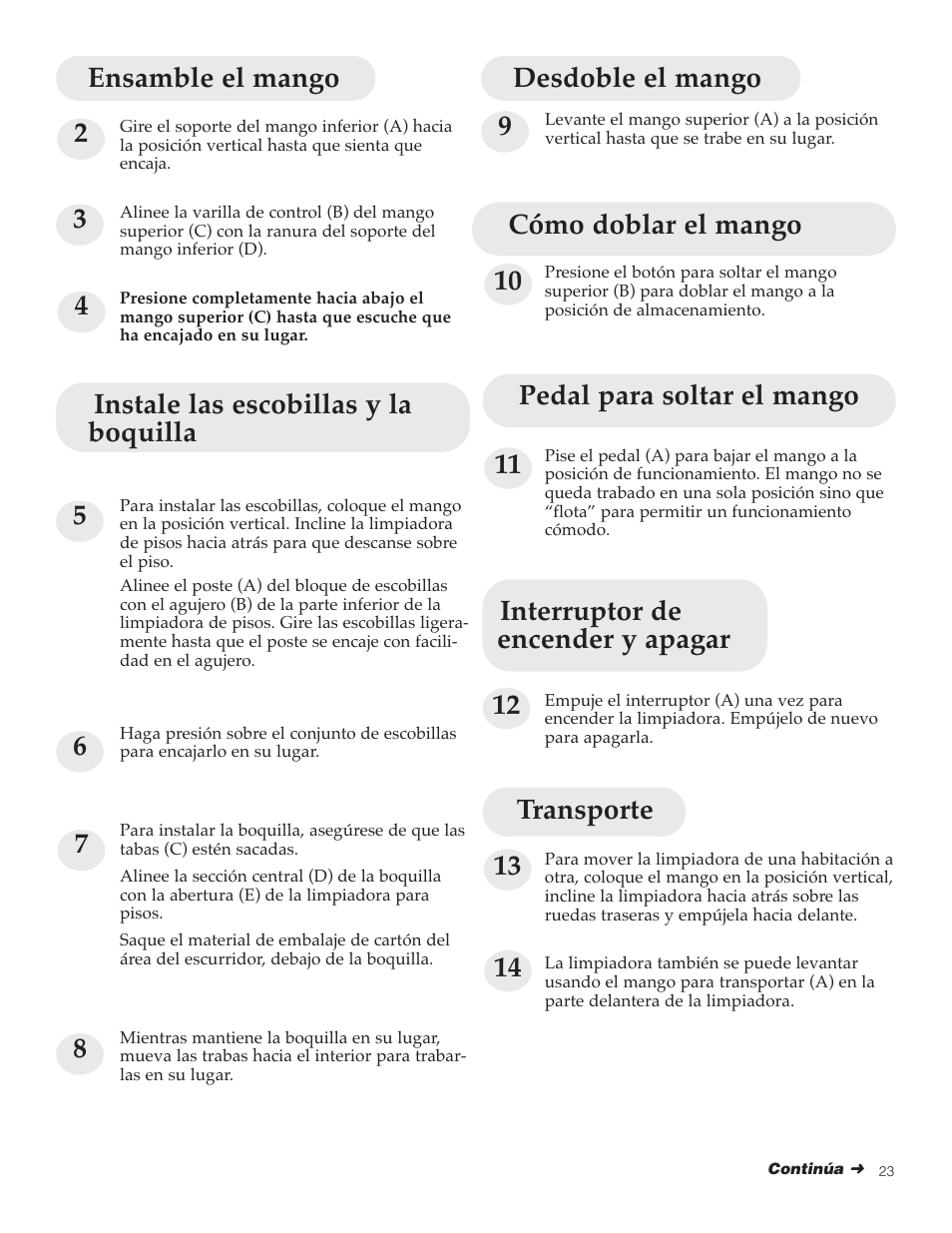 9desdoble el mango | Hoover FloorMate User Manual | Page 23 / 44