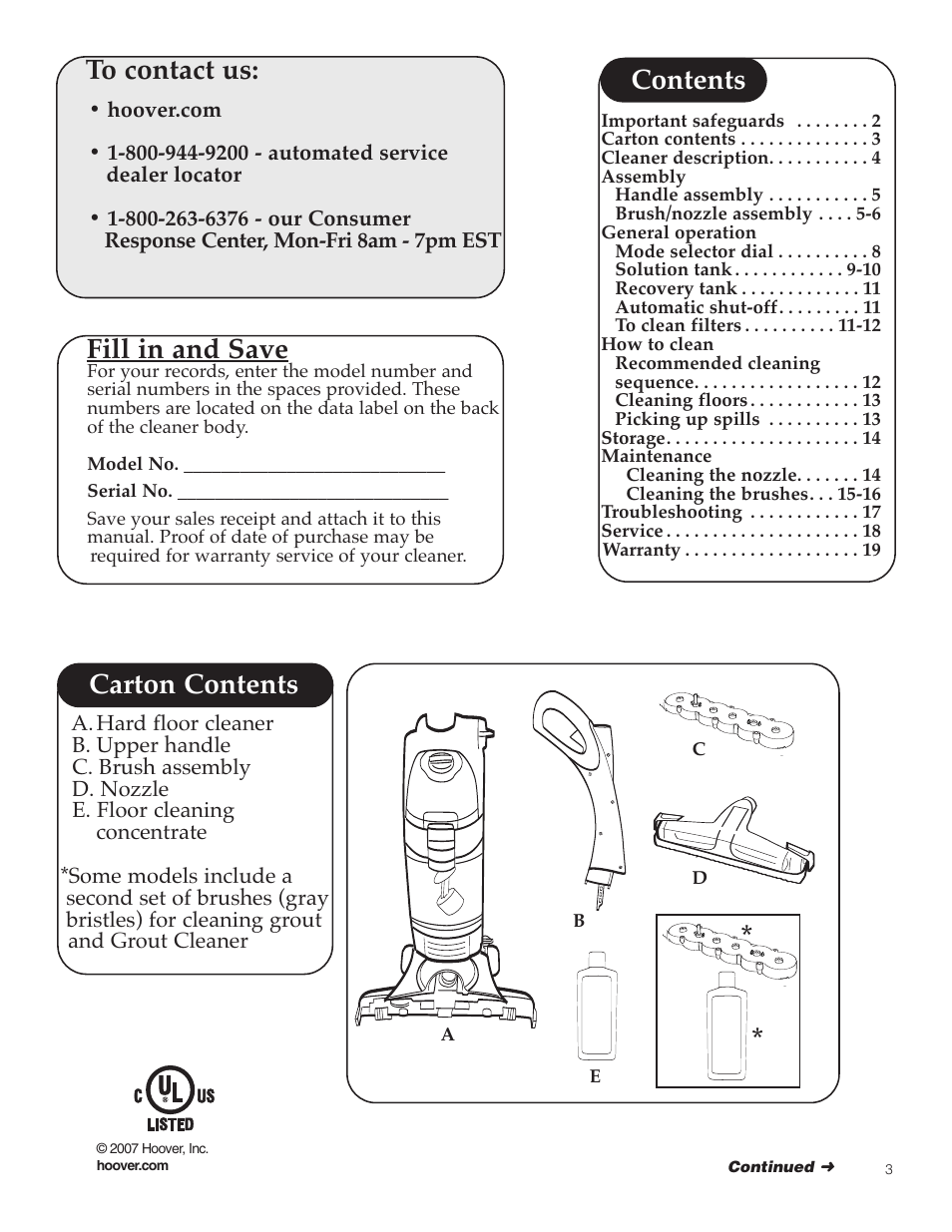 Fill in and save, Contents carton contents | Hoover FloorMate User Manual | Page 3 / 44