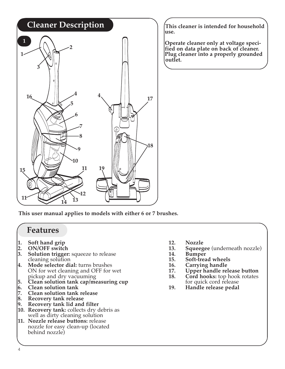 Cleaner description features | Hoover FloorMate User Manual | Page 4 / 44