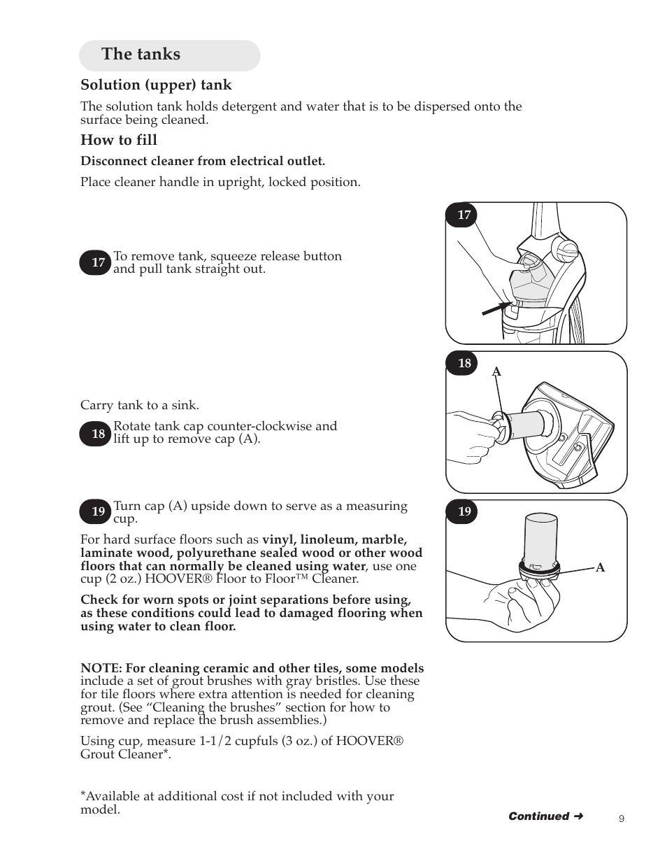 The tanks | Hoover FloorMate User Manual | Page 9 / 44