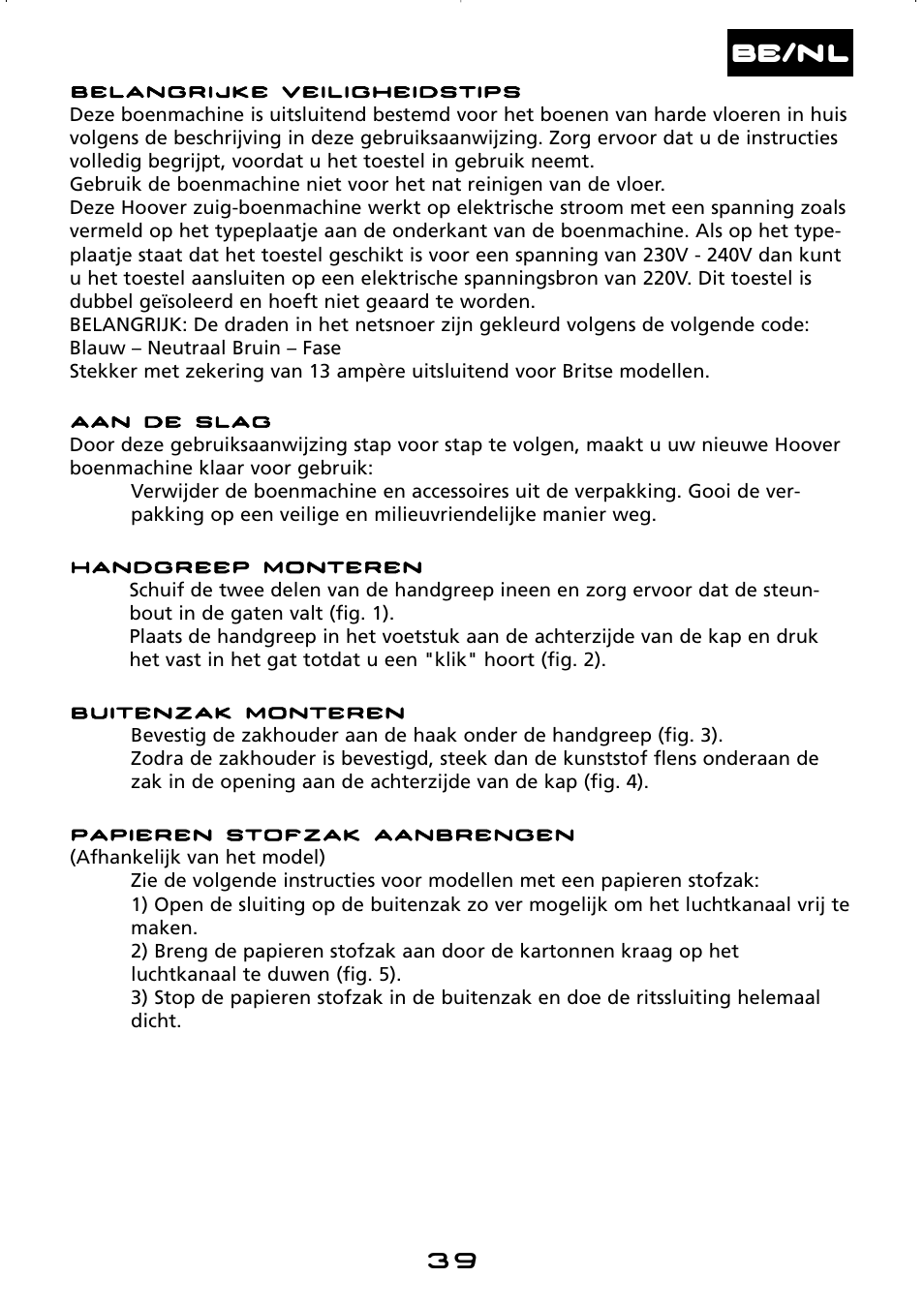 Be/nl | Hoover hard floor polisher User Manual | Page 39 / 56