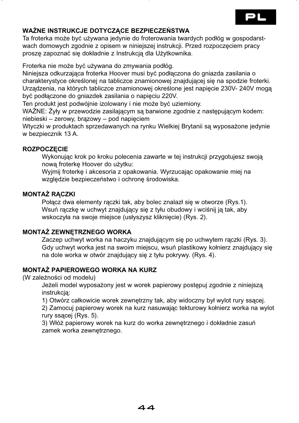 Hoover hard floor polisher User Manual | Page 44 / 56