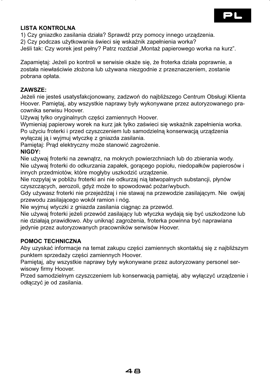 Hoover hard floor polisher User Manual | Page 48 / 56