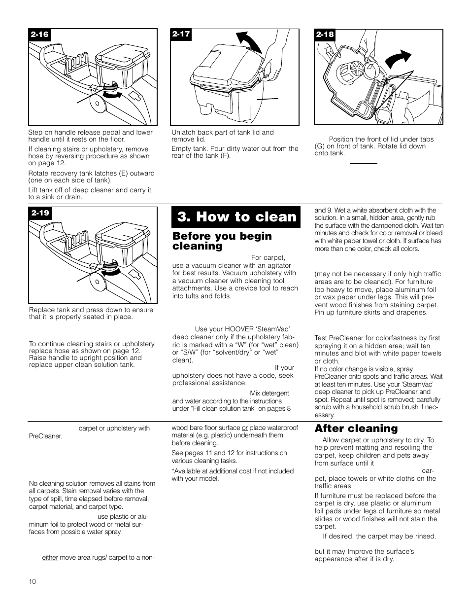 How to clean, Before you begin cleaning, After cleaning | Hoover SteamVac F5903-900 User Manual | Page 10 / 40