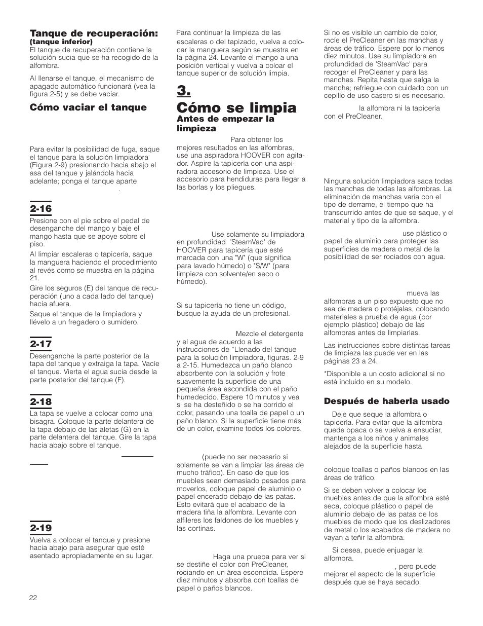 Cómo se limpia | Hoover SteamVac F5903-900 User Manual | Page 22 / 40