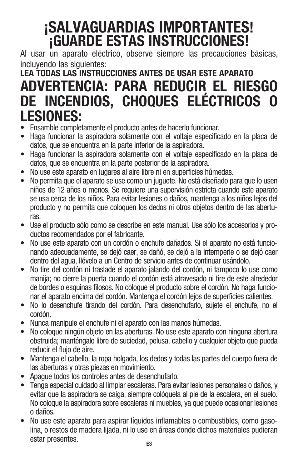 Salvaguardias importantes, Guarde estas instrucciones | Hoover 56511A46 User Manual | Page 38 / 48