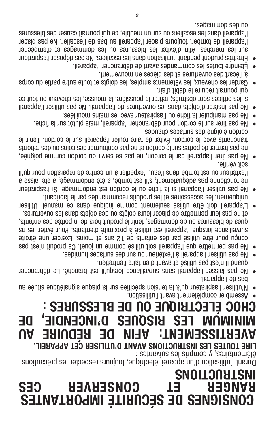 Consignes de sécurité importantes, Ra ng er et co ns er ver ces instructions, Ave rtis seme nt | Hoover 56511A46 User Manual | Page 5 / 48