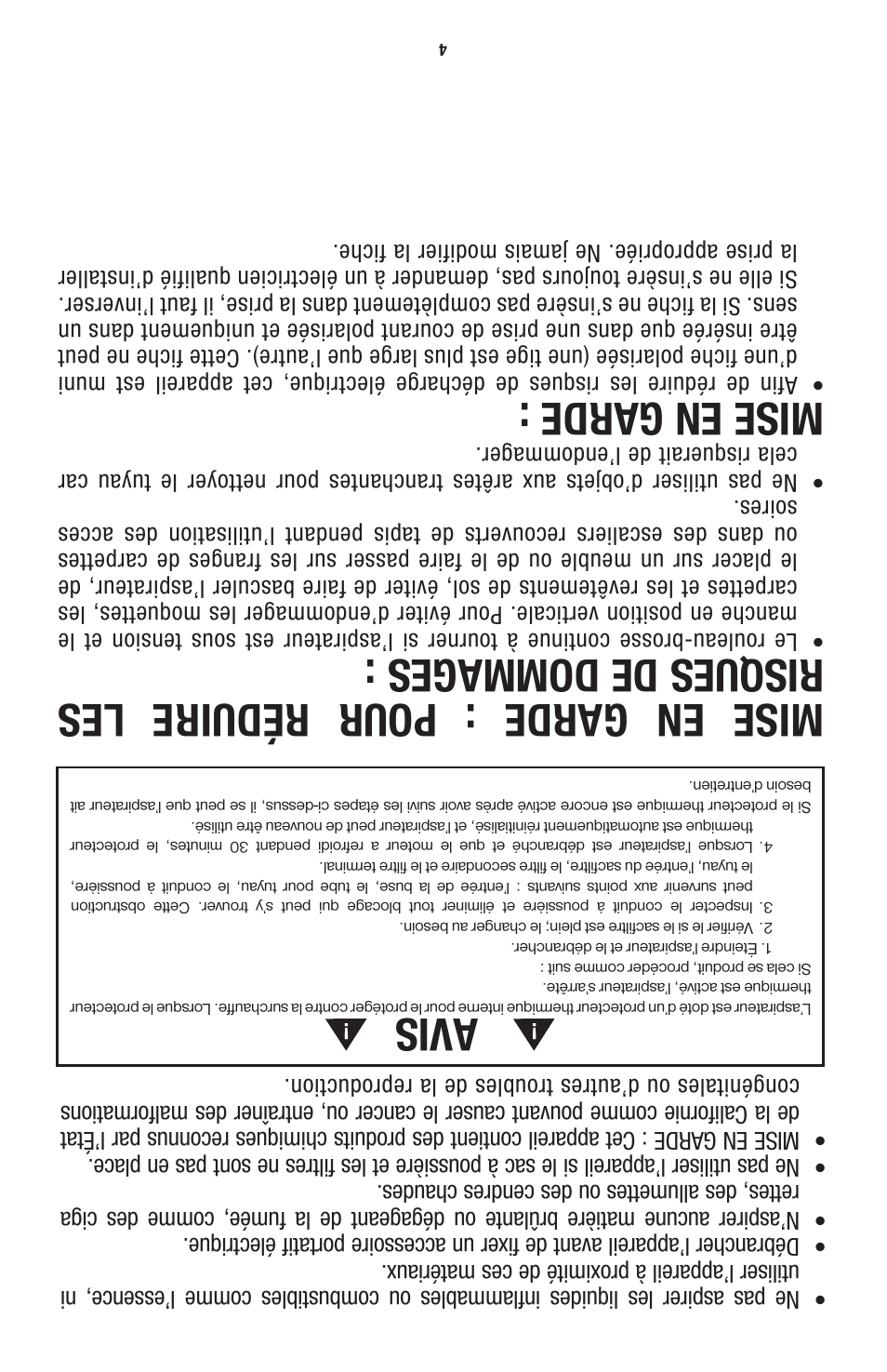 Avis, Mise en garde | Hoover 56511A46 User Manual | Page 8 / 48