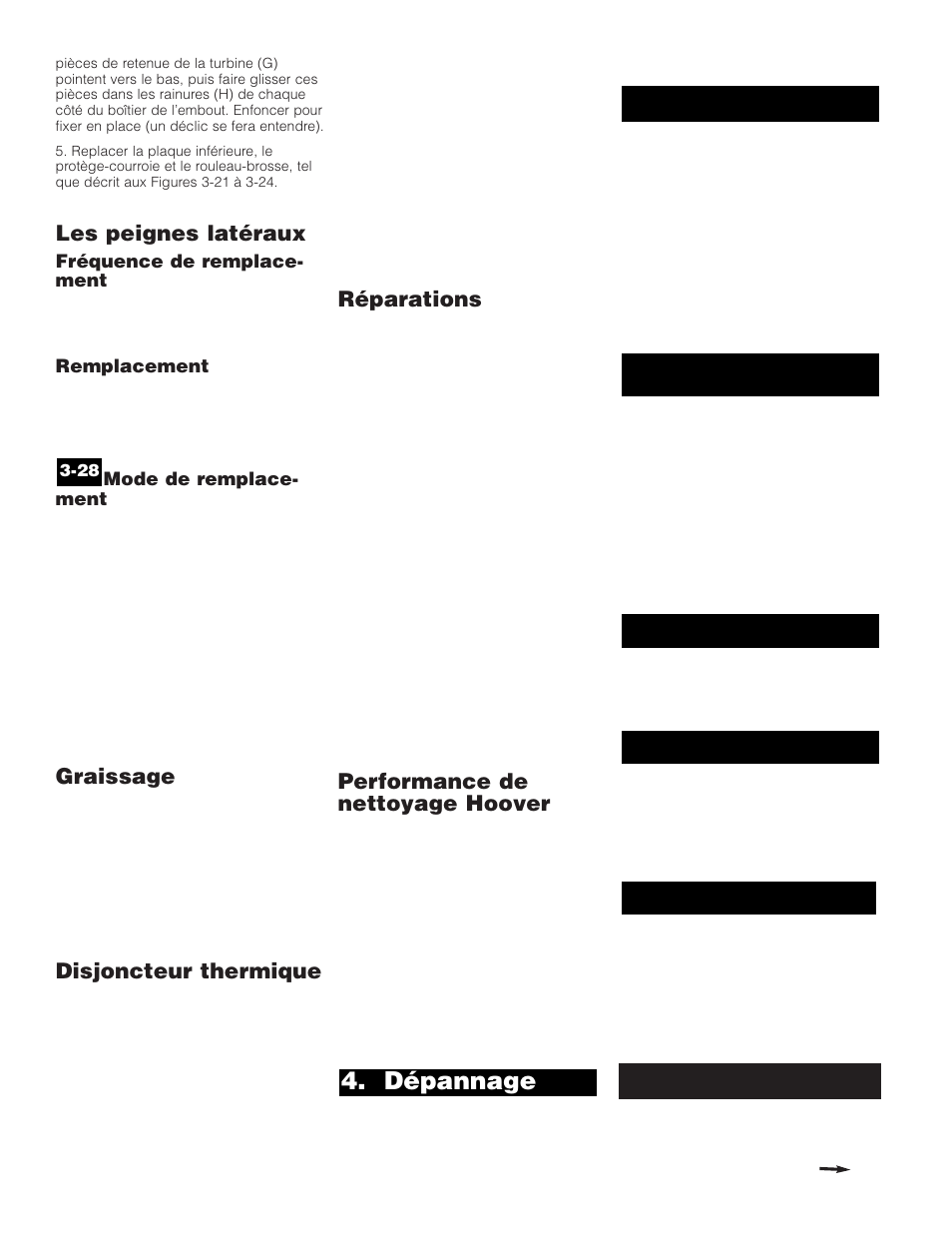 Dépannage, Les peignes latéraux, Graissage | Disjoncteur thermique, Réparations, Performance de nettoyage hoover | Hoover WindTunnel Self-Propelled Powered Hand Tool User Manual | Page 31 / 32