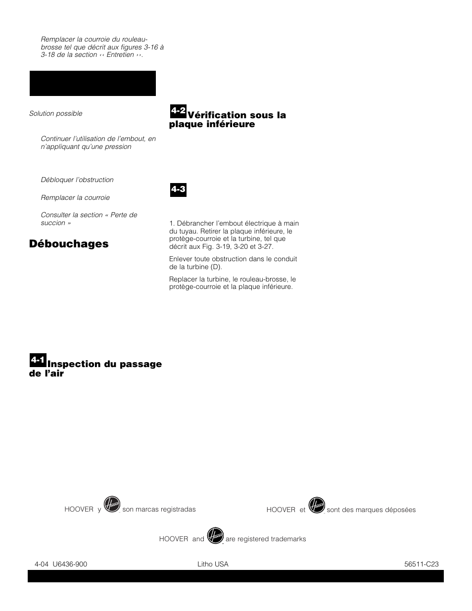 Garantie de deux ans, Débouchages | Hoover WindTunnel Self-Propelled Powered Hand Tool User Manual | Page 32 / 32