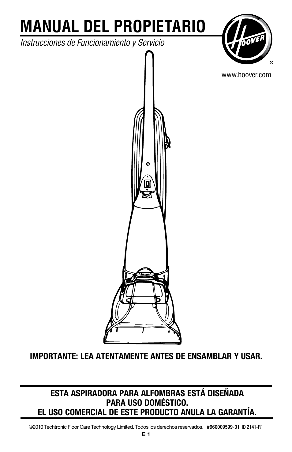 Manual del propietario | Hoover E1 User Manual | Page 13 / 38