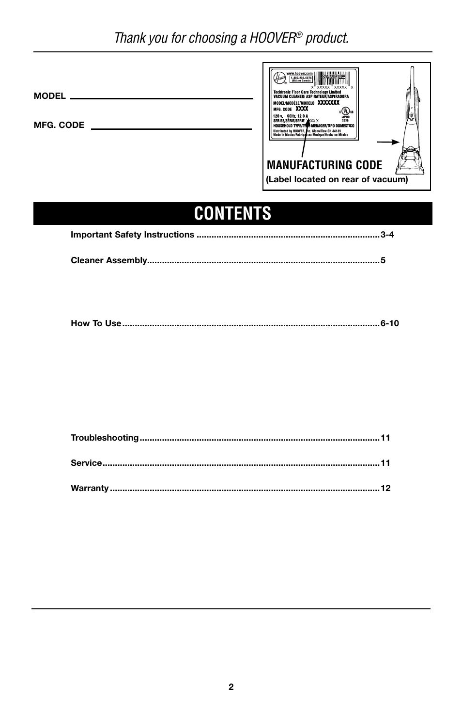 Hoover E1 User Manual | Page 2 / 38