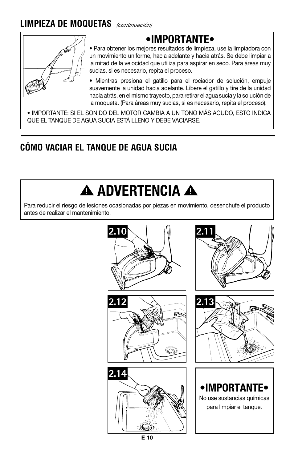 Advertencia, Importante | Hoover E1 User Manual | Page 22 / 38